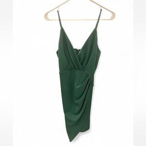 Green ruched cocktail dress